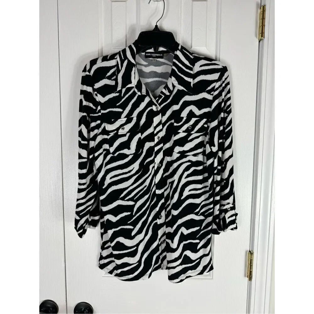 Karl Lagerfeld Paris Womens Button Up Blouse Size M